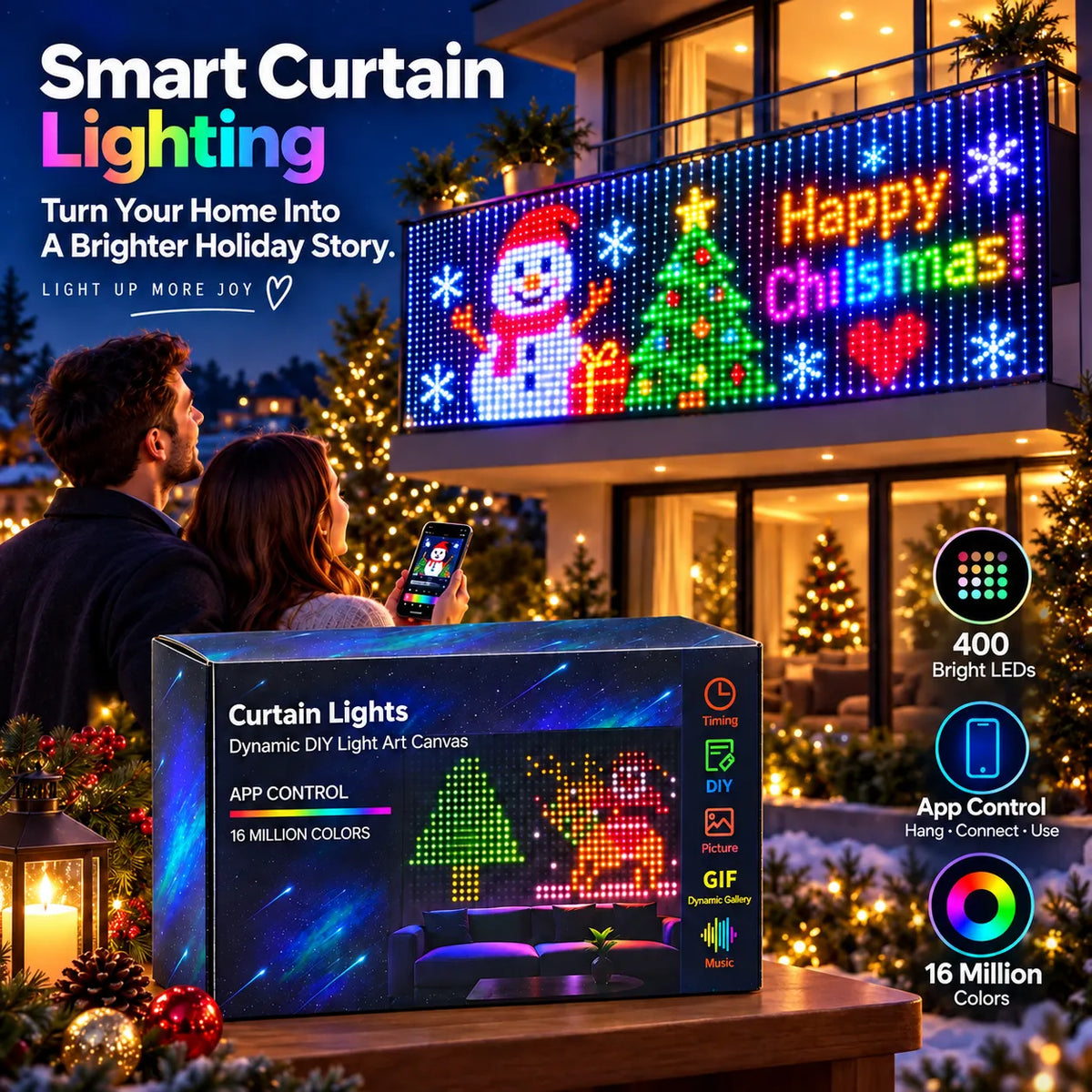✨2026 Smart LED Curtain Lights – 400 LEDs, App Control & Music Sync for Balcony, Halloween & Christmas 🎄