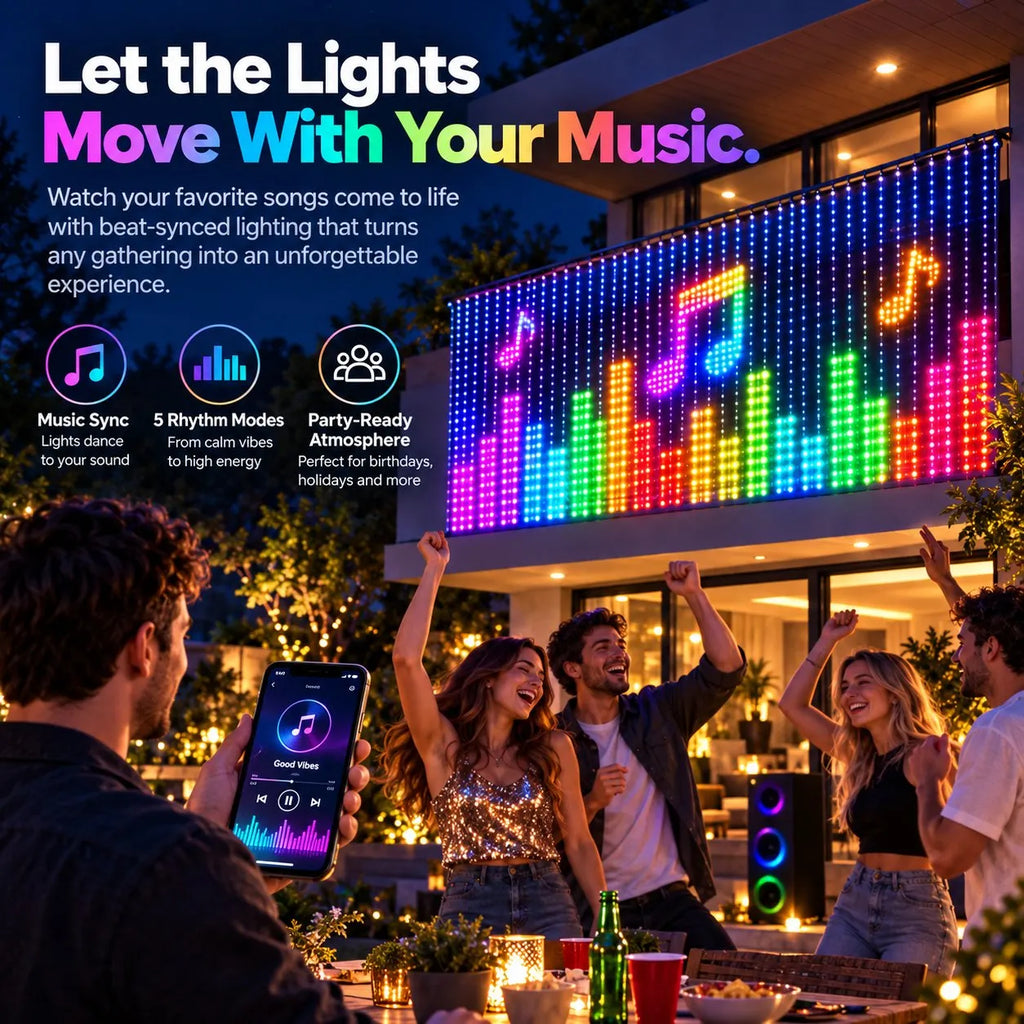 ✨2026 Smart LED Curtain Lights – 400 LEDs, App Control & Music Sync for Balcony, Halloween & Christmas 🎄