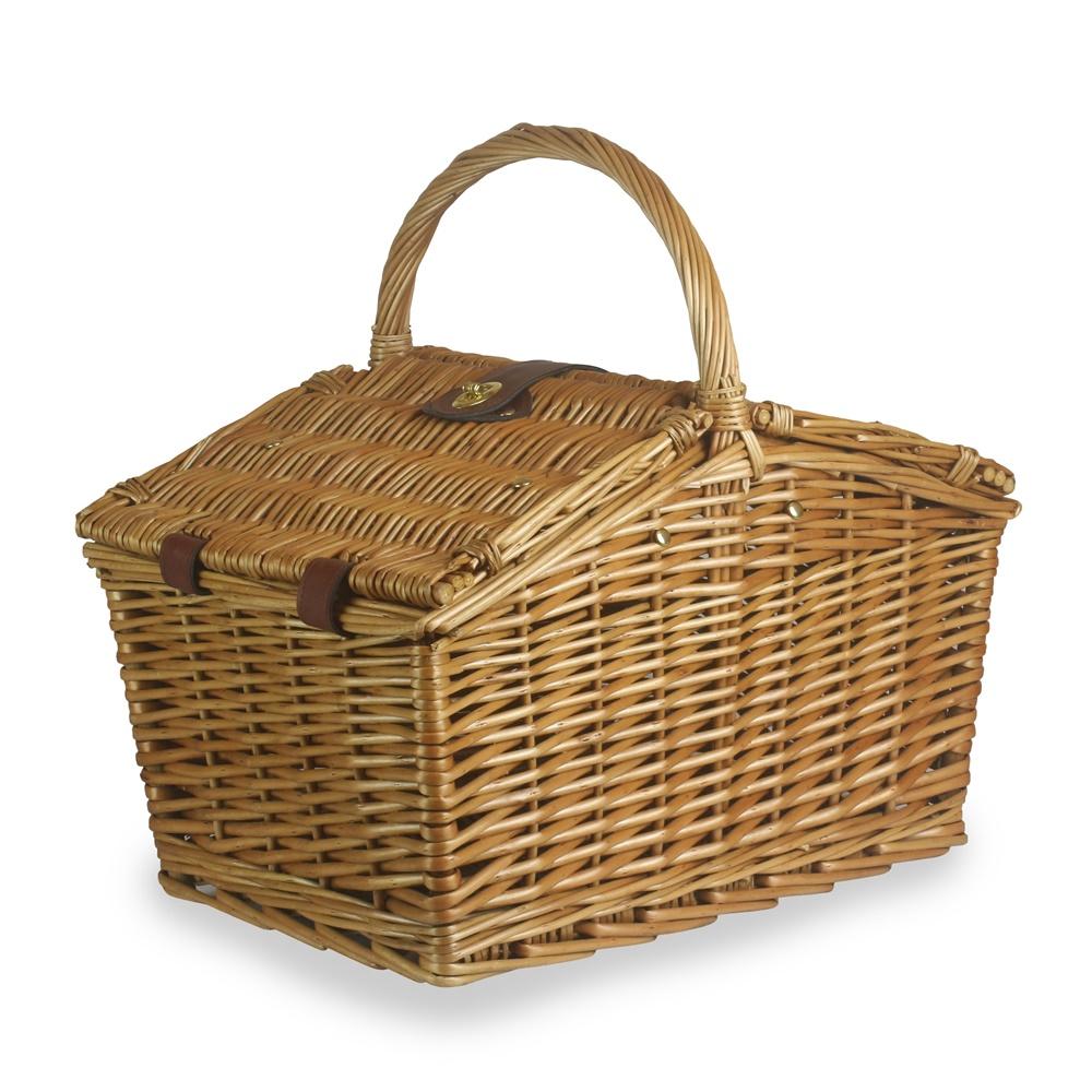 40 cm Picknickkorb aus hellem Weidengeflecht mit schrägen Seiten